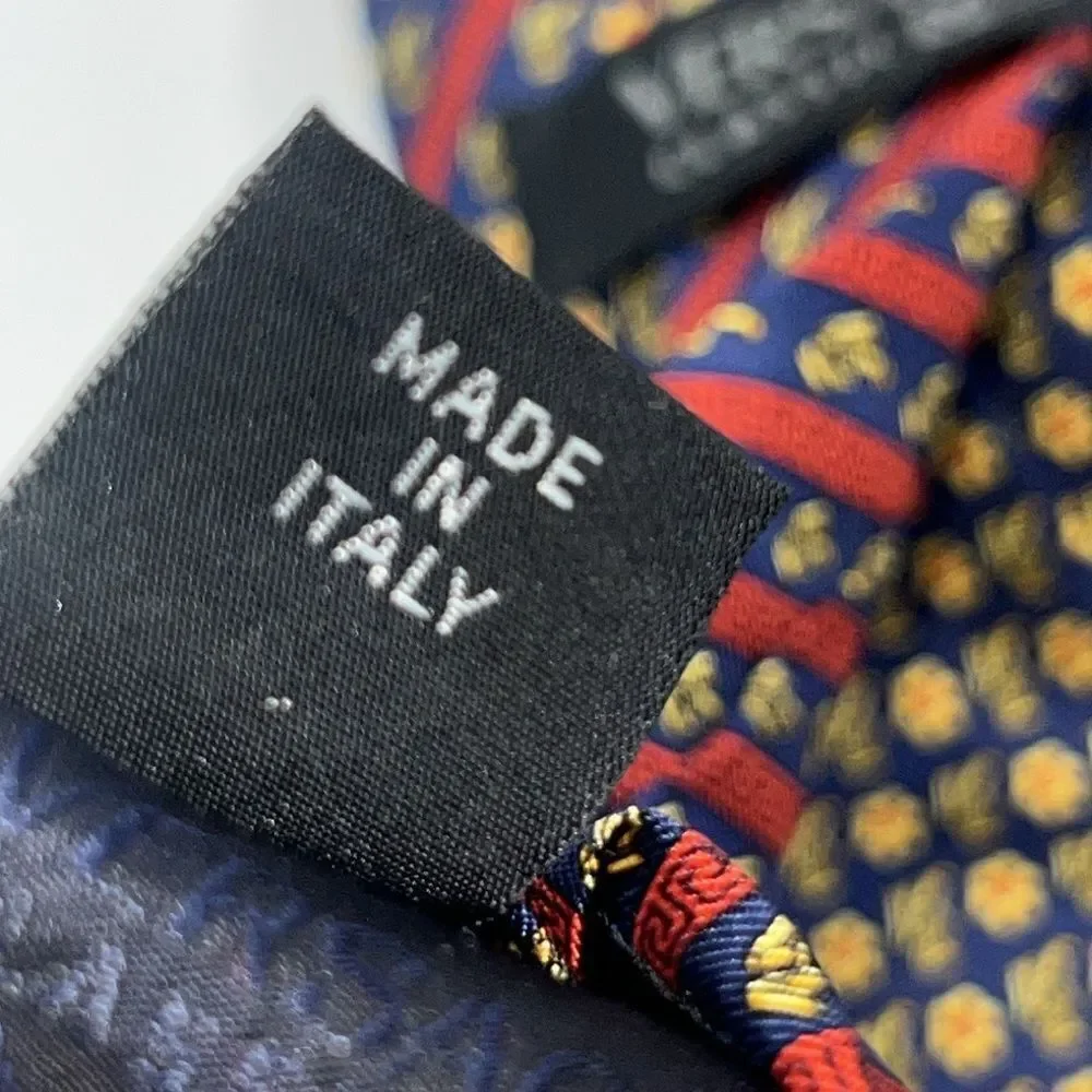 VERSACE CLASSIC V2 Navy Blue and Yellow Floral Pattern Silk Necktie